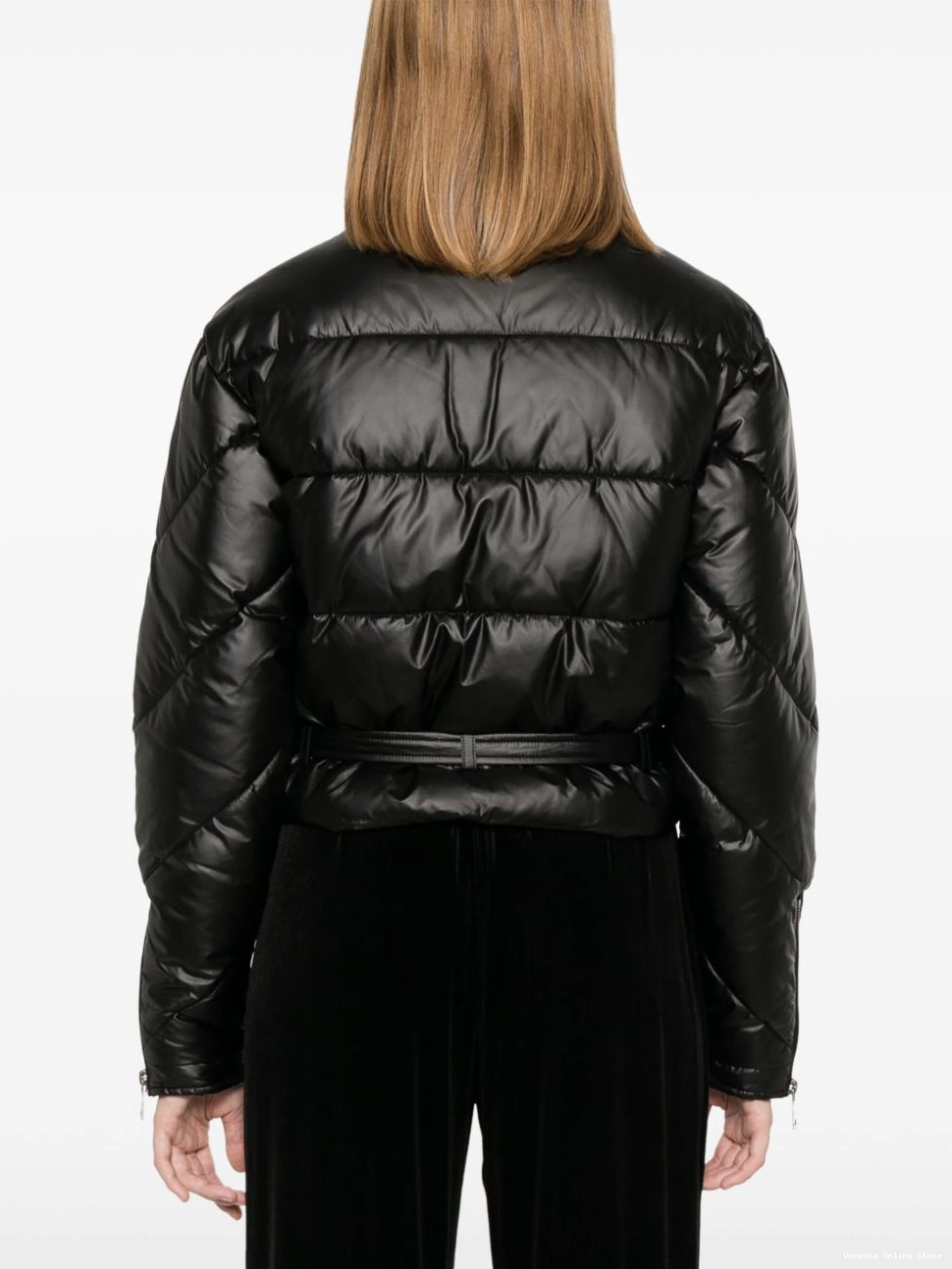 Affordable Couture Versace Baroque jacket buckle Jeans puffer Women 0709